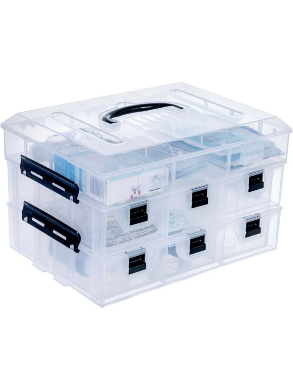 Clear Plastic Storage Box for Arts & Crafts, 24 Compartments, 6 Drawers